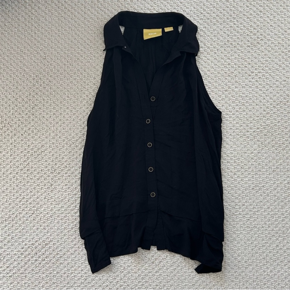 Anthropologie Maeve Chic Black Sleeveless Button Down Lightweight Summer Top